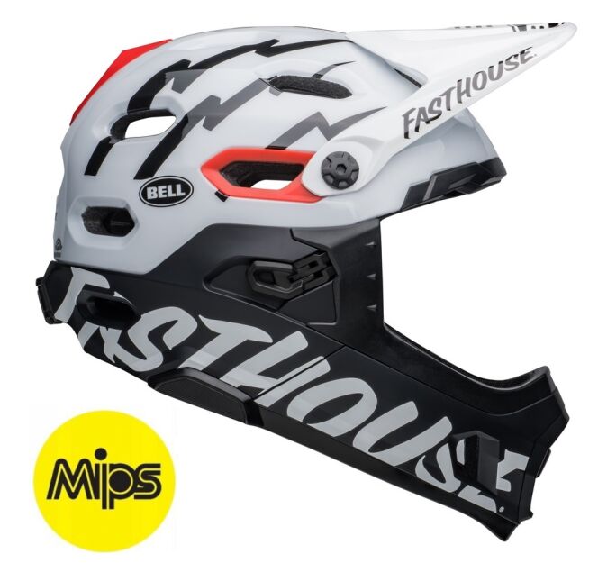 Szczękowy Kask rower FullFace DH BELL SUPER DH MIPS SPHERICAL fasthouse matte gloss black white