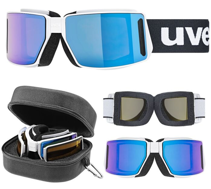 Uvex mtn Tour Okulary Półgogle Składane Skitourowe white 2 wymienne szyby S3 blue +S0 skitury