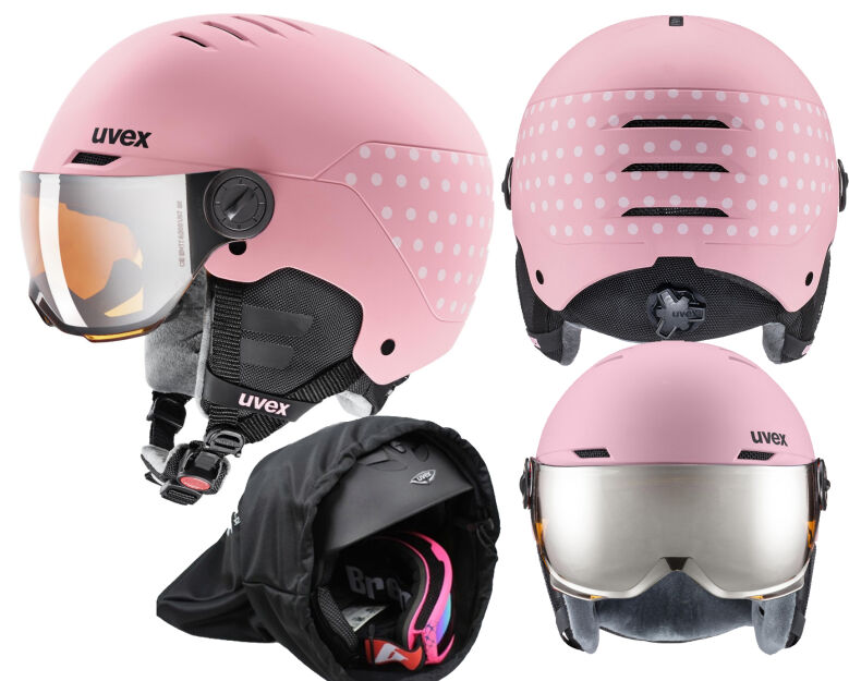 KASK NARCIARSKI UVEX Rocket junior jr Visior S2 Pink Conf  +pokrowiec